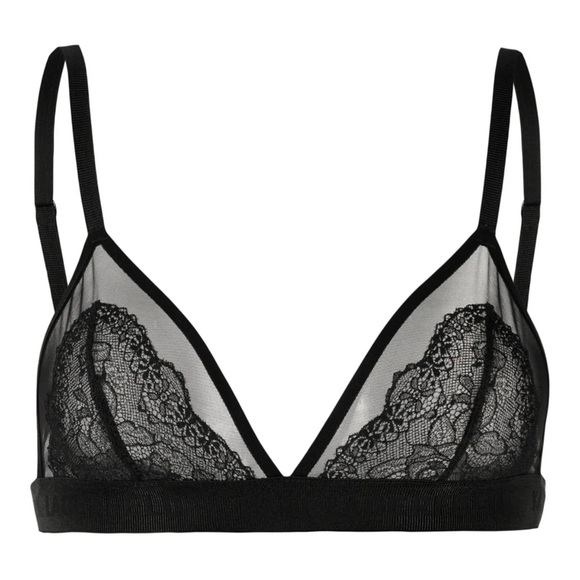 ๐ NWT Karl Lagerfeld Lace Triangle Bra size medium black - Picture 1 of 6